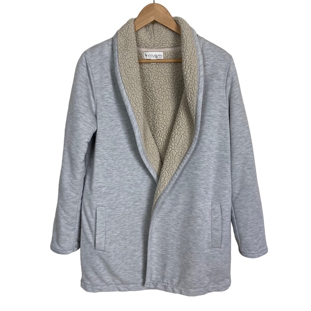 Koolaburra Ugg Sherpa Cardigan Size Small Gray Fleece Open Front Shawl Collar